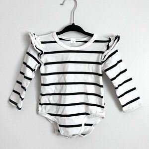 Black & White Stripe Ruffle Long Sleeve Body Suit